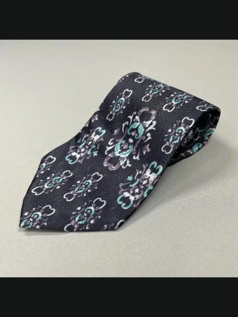 Christian Dior Monsieur Mens Tie black purple blue silk filigree floral designer